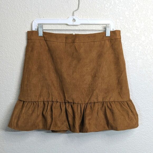NWT J. Crew Factory Women's Brown Faux Suede Ruffle Mini Skirt Lined Western 8 - Picture 1 of 10